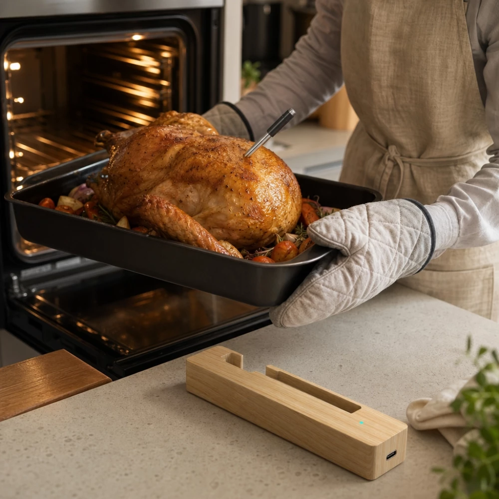 Thermom&egrave;tre &agrave; viande sans fil Bluetooth pour barbecue avec application iOS et Android -  Argent