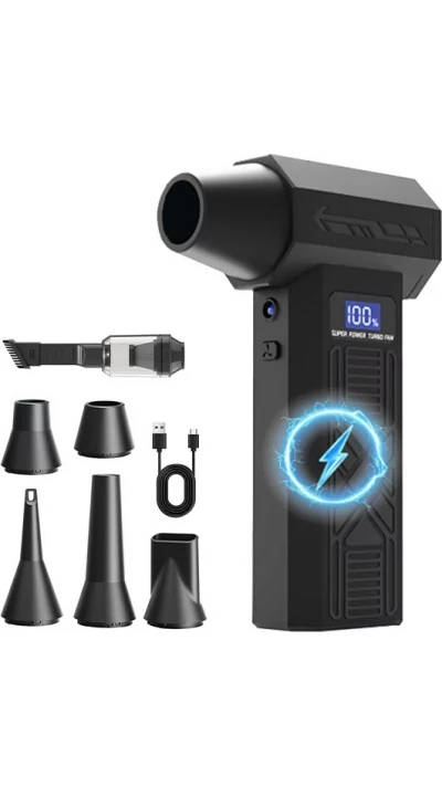 Turbo Air souffleur d&rsquo;air puissant sans balais en PVC avec pression 400g rechargeable USB-C - Noir