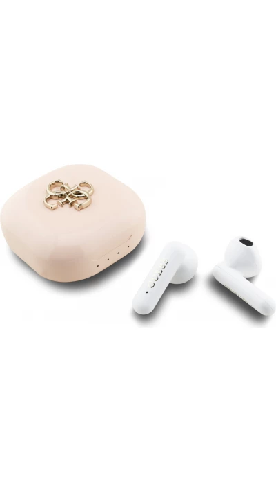 TWS Guess 4G Bluetooth Kopfh&ouml;rer mit Metall-Logo Schnellladung 16h Akkulaufzeit und Sprachassistent - Rosa