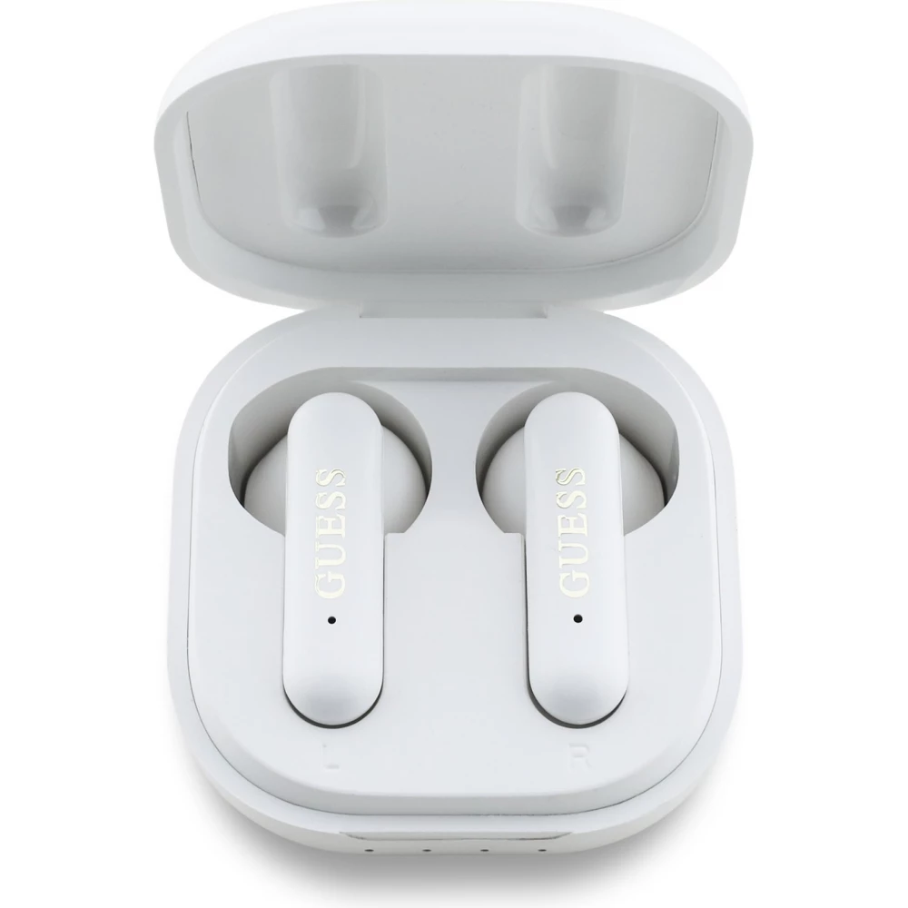 TWS Guess 4G Metal Logo &eacute;couteurs Bluetooth charge rapide 16h d'autonomie et assistant vocal - Blanc