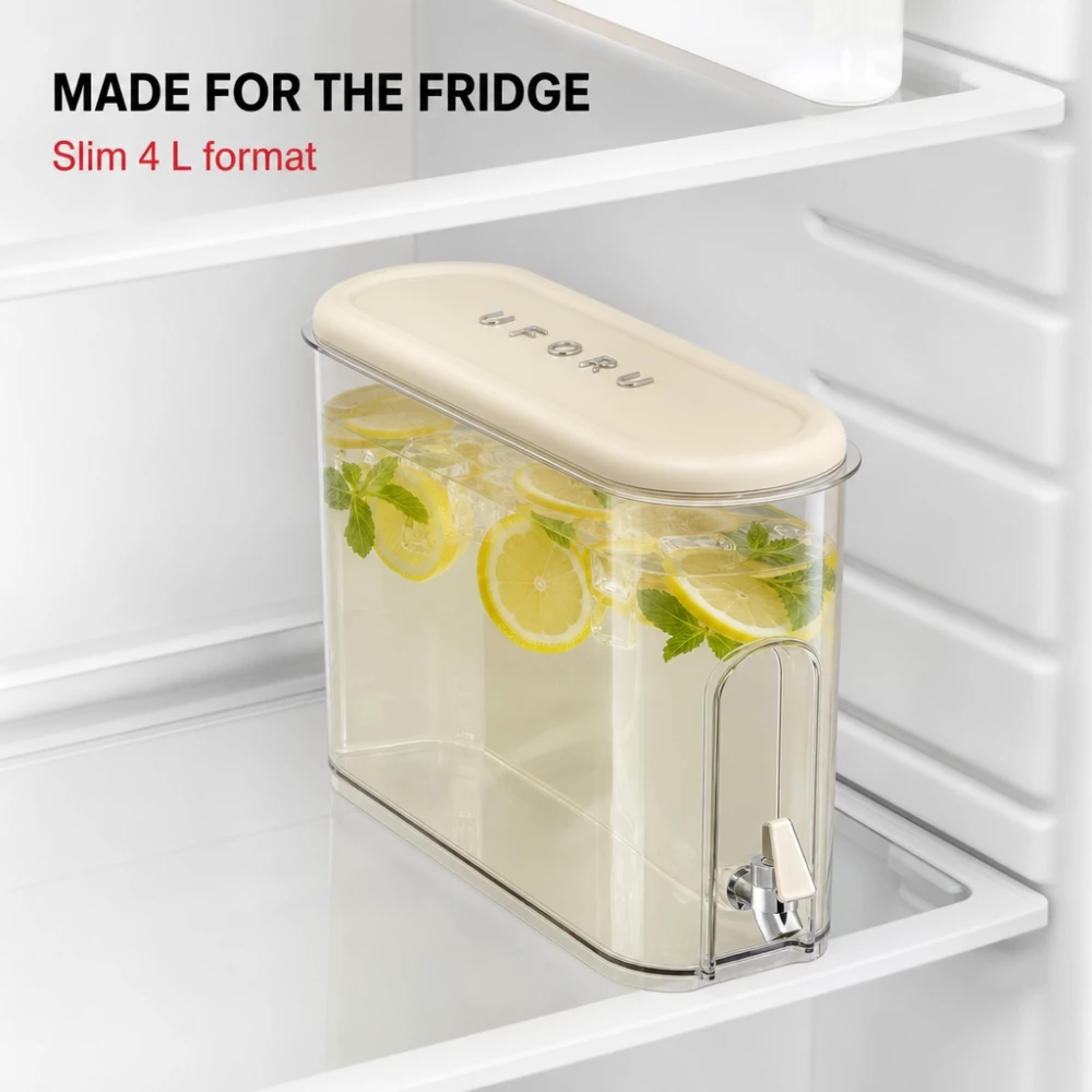 UFORU distributeur de boissons pour r&eacute;frig&eacute;rateur 4L avec robinet - Transparent