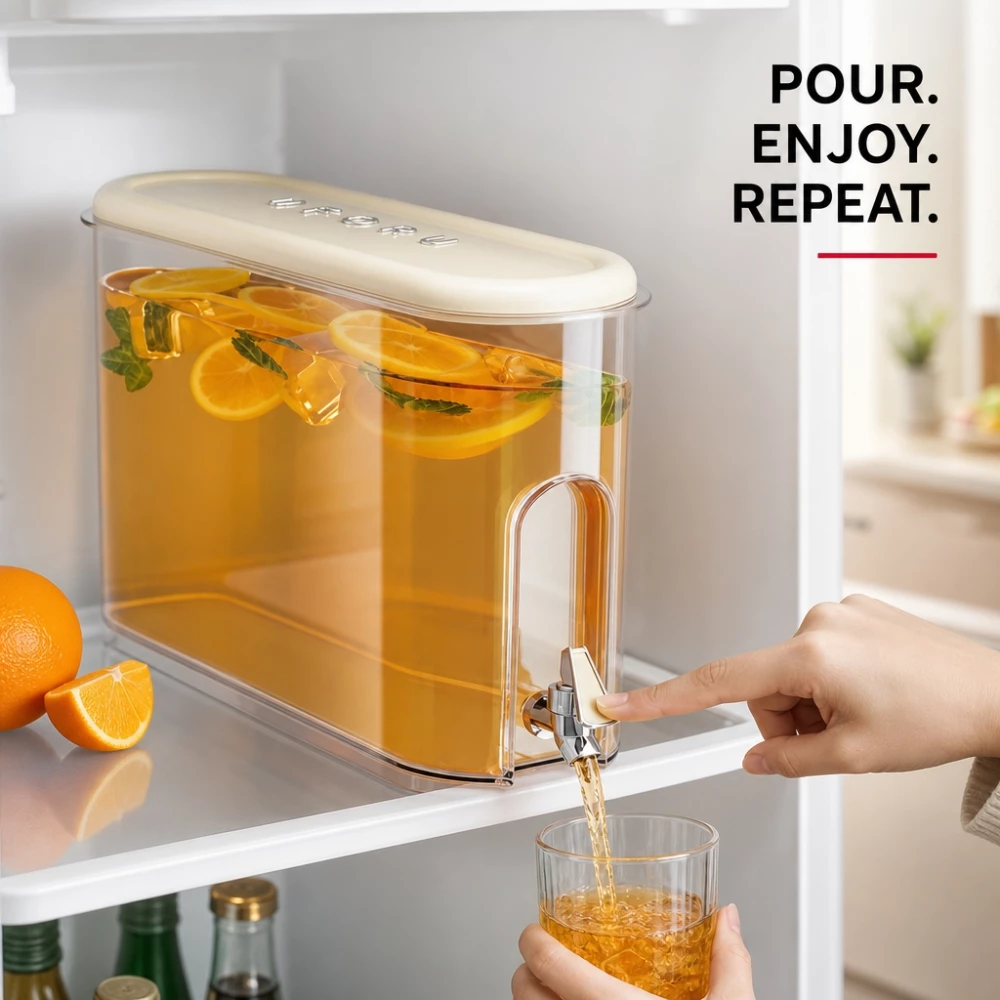 UFORU distributeur de boissons pour r&eacute;frig&eacute;rateur 4L avec robinet - Transparent