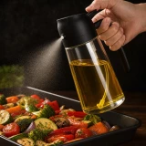 Vaporisateur et distributeur d'huile 2 en 1 en verre (470 ml) - Noir