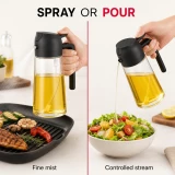 Vaporisateur et distributeur d'huile 2 en 1 en verre (470 ml) - Noir