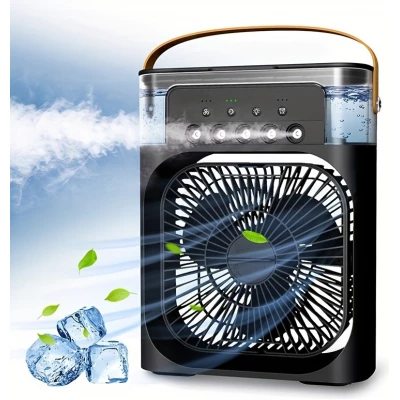 Ventilateur brumisateur rafraîchissant USB multifonction avec diffuseur d'arômes 6 modes de pulvérisation ajustable - Noir