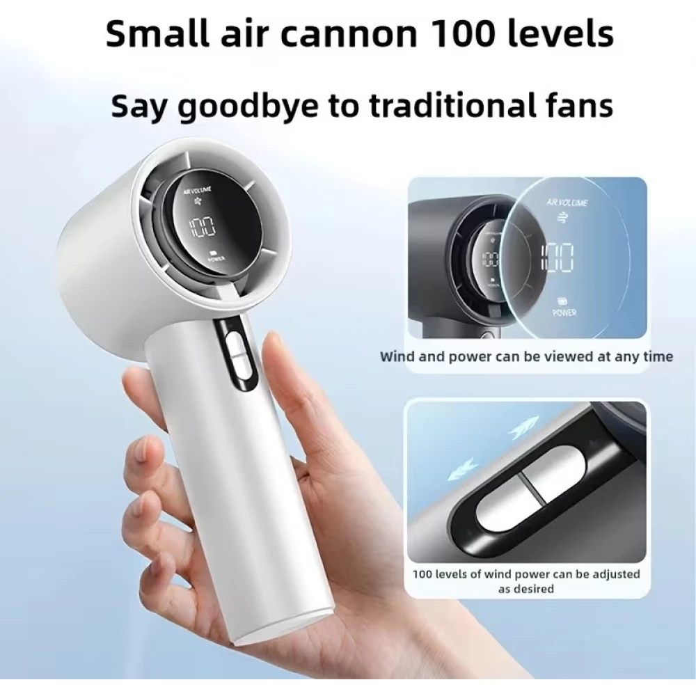 Turbo Taschenventilator mit hoher Geschwindigkeit 100 Geschwindigkeitsstufen tragbar wiederaufladbar 1800 mAh für Reisen Outdoor und Büro - Weiss