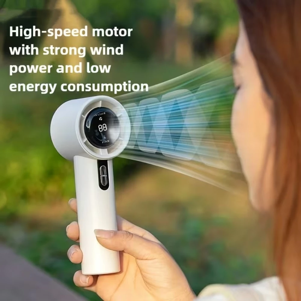 Turbo Taschenventilator mit hoher Geschwindigkeit 100 Geschwindigkeitsstufen tragbar wiederaufladbar 1800 mAh für Reisen Outdoor und Büro - Weiss