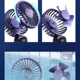 Mini tragbarer wiederaufladbarer LED-Lüfter mit digitalem Display 90° Drehung 5 Geschwindigkeiten leise - Blau