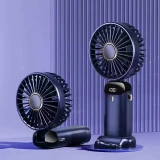 Mini tragbarer wiederaufladbarer LED-Lüfter mit digitalem Display 90° Drehung 5 Geschwindigkeiten leise - Blau