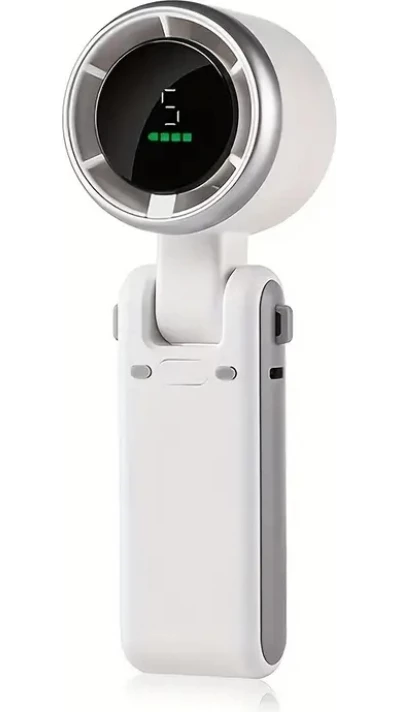 Ultraschwequiet Faltbarer Tragbarer USB Ventilator 5 Geschwindigkeiten 3600mAh Akku 10h Laufzeit - Weiss