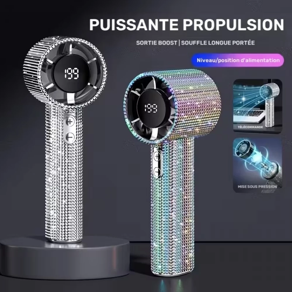 Strass-Pailletten Turbofan Tragbarer Ventilator (USB-C, 3 Geschwindigkeiten) - Silber