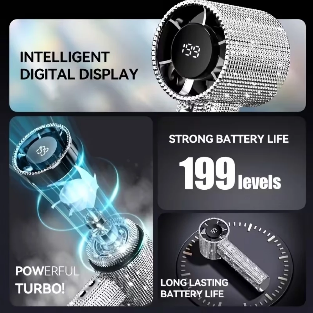 Strass-Pailletten Turbofan Tragbarer Ventilator (USB-C, 3 Geschwindigkeiten) - Silber