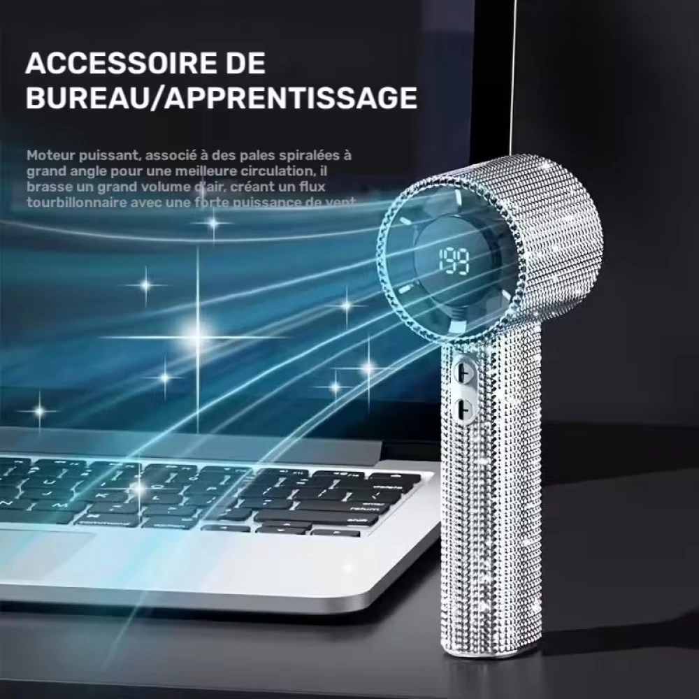 Strass-Pailletten Turbofan Tragbarer Ventilator (USB-C, 3 Geschwindigkeiten) - Silber