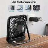 Ventilateur portable USB rechargeable 1800mAh 5 vitesses incliné 180° affichage numérique compact - Noir