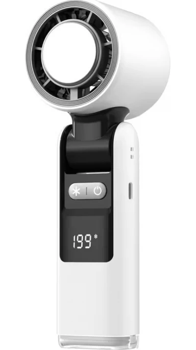 Leistungsstarker tragbarer faltbarer 4-Gang Ventilator mit 4000mAh Akku und digitaler Anzeige - Weiss