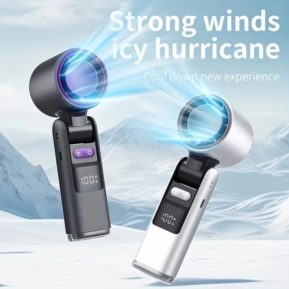 Ventilateur puissant à 4 vitesses portable rechargeable pliable avec batterie 4000mAh affichage digital - Blanc