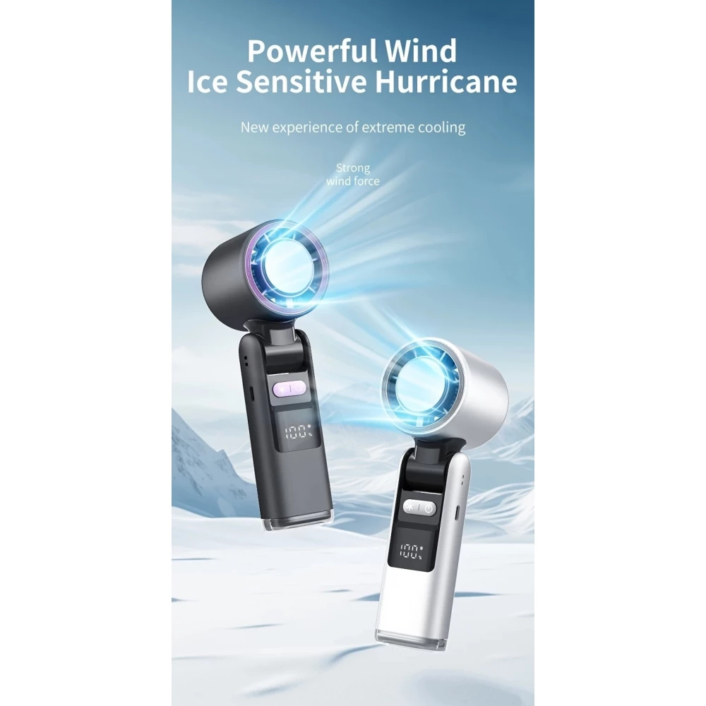 Ventilateur puissant à 4 vitesses portable rechargeable pliable avec batterie 4000mAh affichage digital - Rose