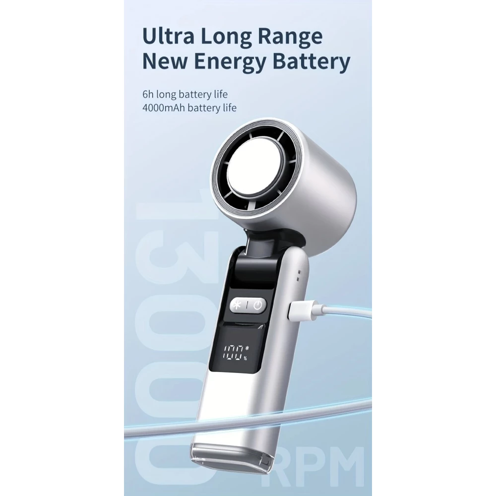 Ventilateur puissant à 4 vitesses portable rechargeable pliable avec batterie 4000mAh affichage digital - Rose