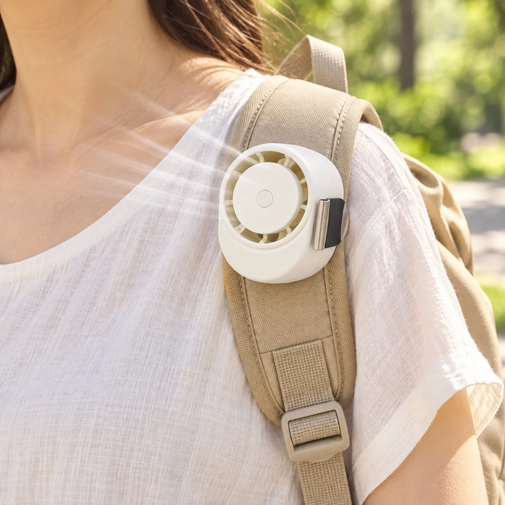 Ventilateur USB Type-C mini &agrave; clip portable rechargeable ultral&eacute;ger silencieux &agrave; porter avec batterie 1600 mAh - Blanc