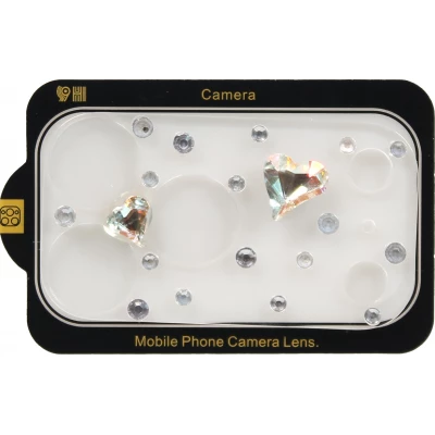 Vitre de protection caméra 3D luxe pailletée effet diamant cœur arc-en-ciel - Argent - iPhone 17 Pro Max