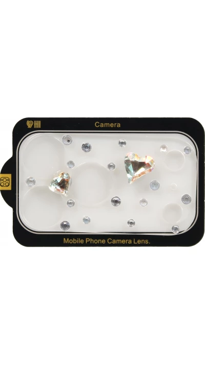 Vitre de protection caméra 3D luxe pailletée effet diamant cœur arc-en-ciel - Argent - iPhone 17 Pro Max