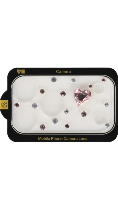 3D Luxus Kamera Schutzglas mit glitzerndem Diamant-Herz Regenbogen-Effekt - Rosa - iPhone 17 Pro Max