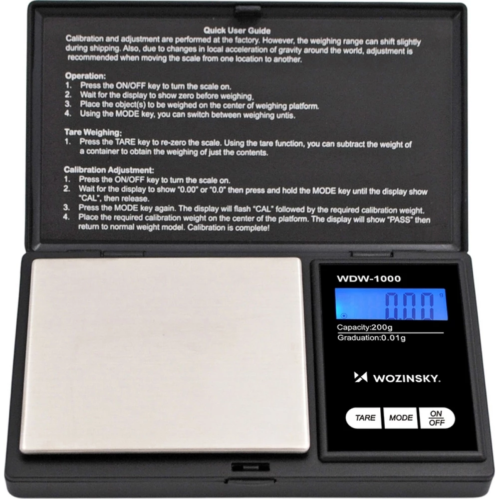 Wozinsky WDW-1000 balance &agrave; bijoux de pr&eacute;cision 200g 0.01g &eacute;clair&eacute;e - Noir