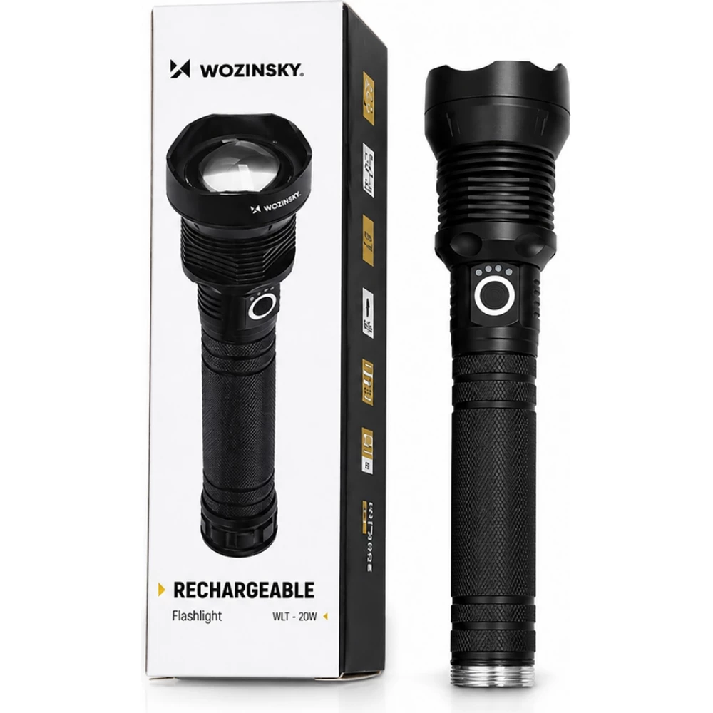 Wozinsky WLT-20W lampe de poche tactique 20W 2000 lm diodes CREE IP65 faisceau ajustable - Noir