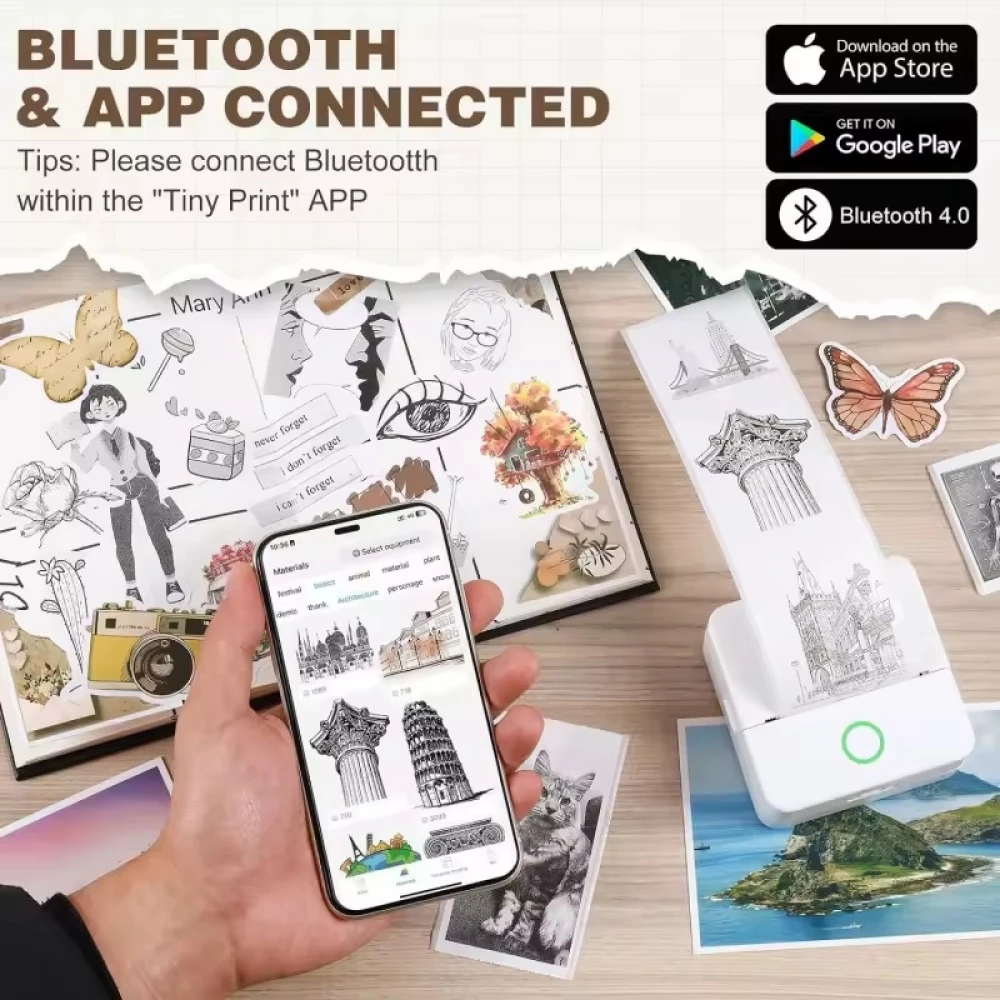 X6 Mini imprimante portable thermique Bluetooth sans encre avec papier et autocollants - Bleu