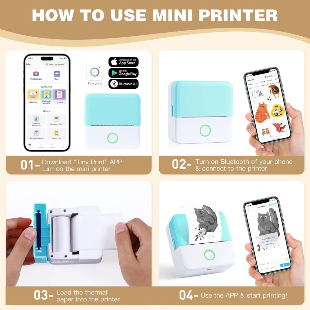 X6 Mini imprimante portable thermique Bluetooth sans encre avec papier et autocollants - Rose