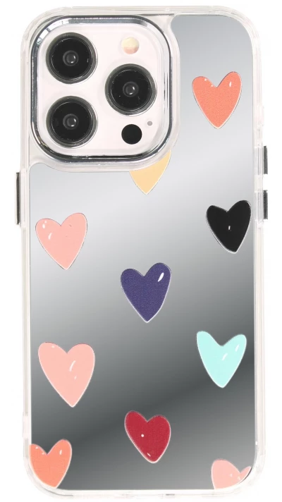 Coque iPhone 15 Pro Max - Silicone transparent Many Hearts avec effet miroir