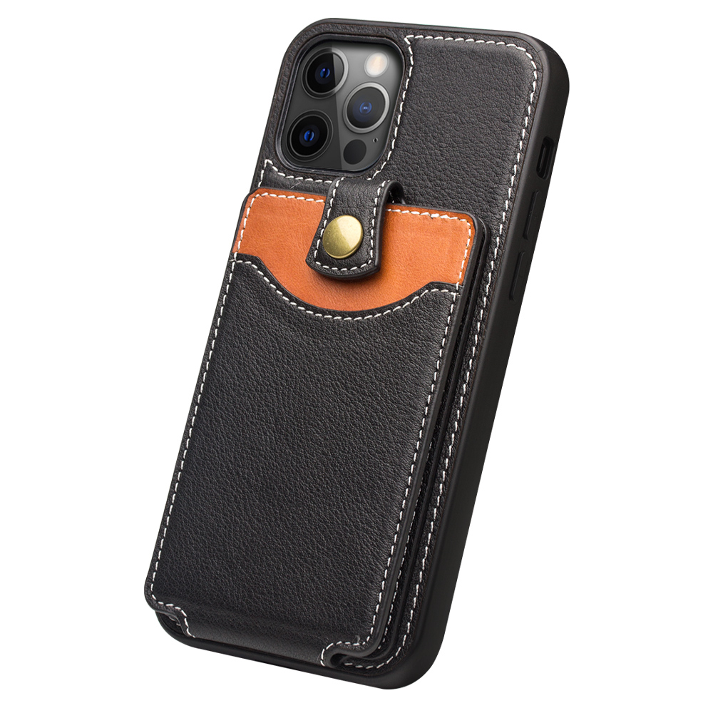 Étui cuir iPhone 13 Pro Max support porte-cartes (noir) - Coque