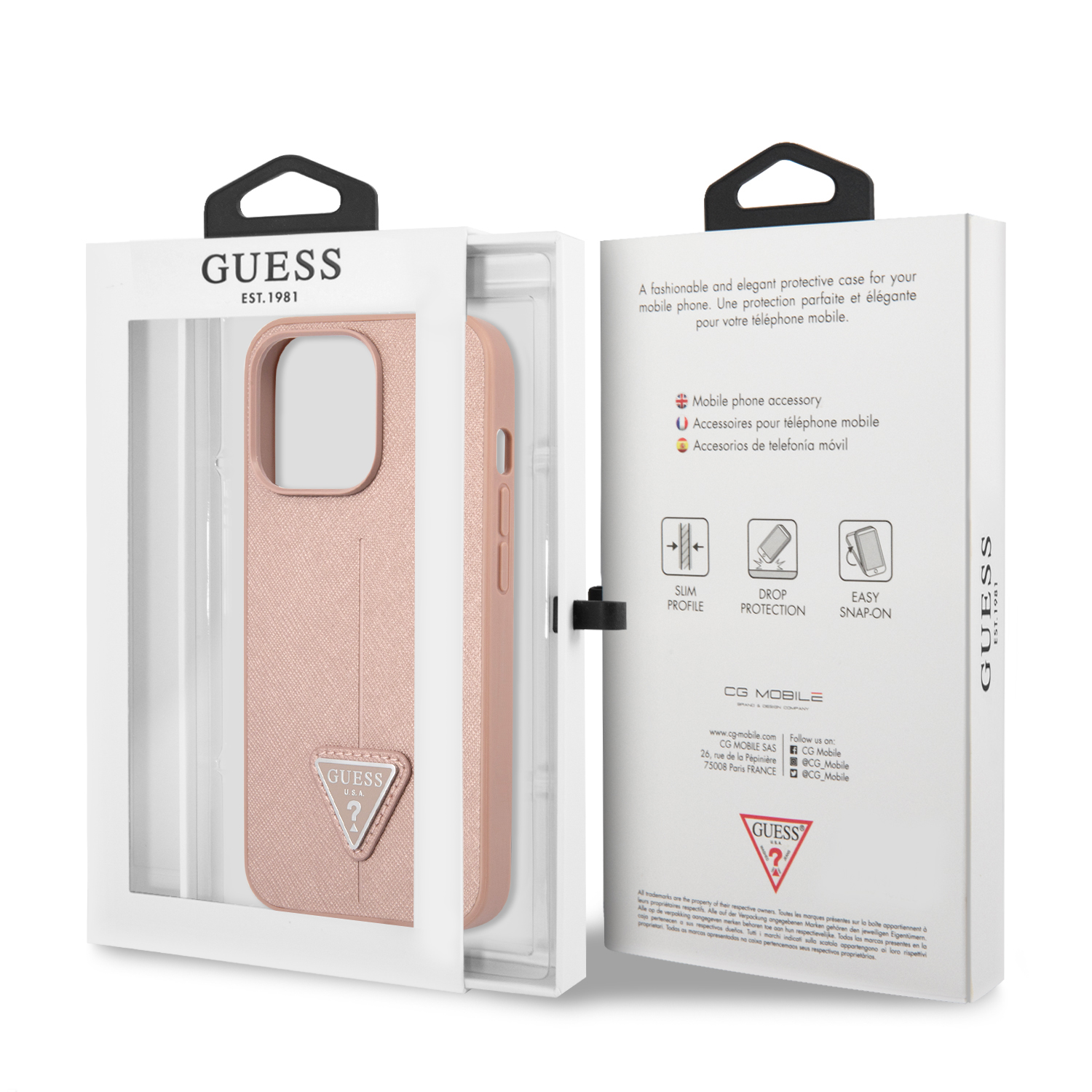 iPhone 13 Pro Max Case Hülle Guess aus rosem Kunstleder mit