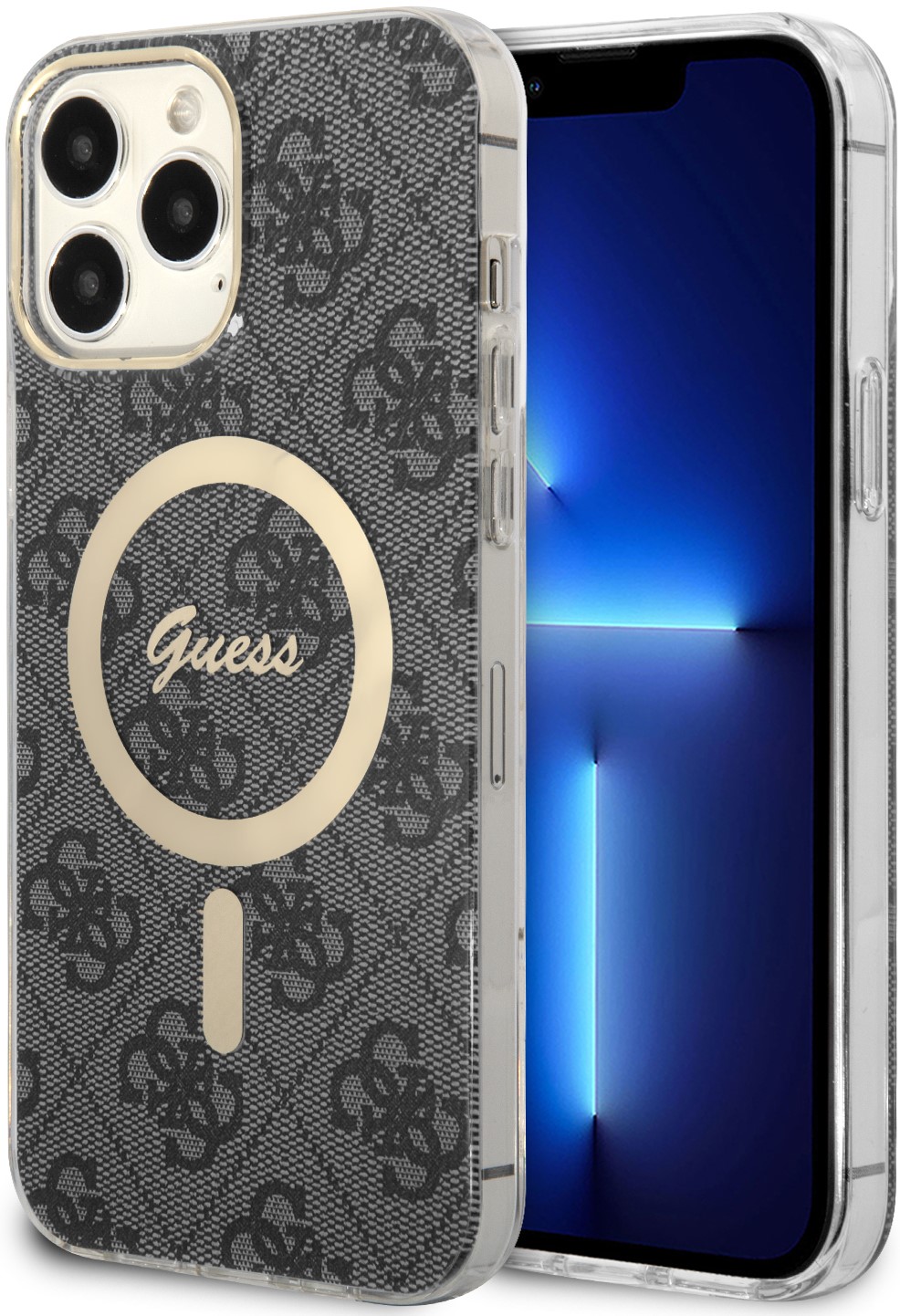Coque iPhone 13 Pro Max - Guess toile similicuir avec porte-cartes intégré  et logo métallique en relief - Gris - Acheter sur PhoneLook