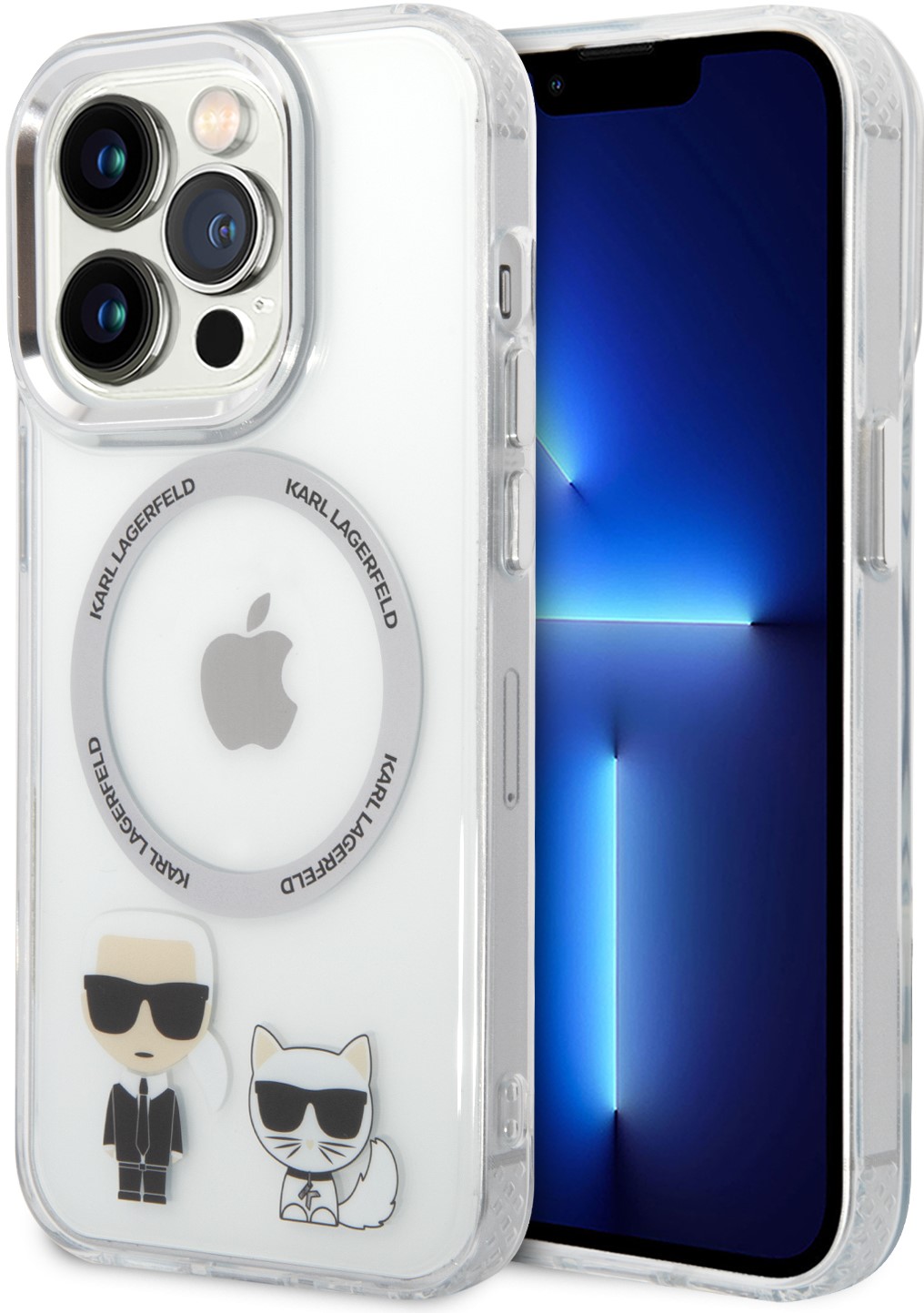 iPhone 14 Pro Max Case Hülle Karl Lagerfeld und Choupette duo gel rigide mit MagSafe in silber