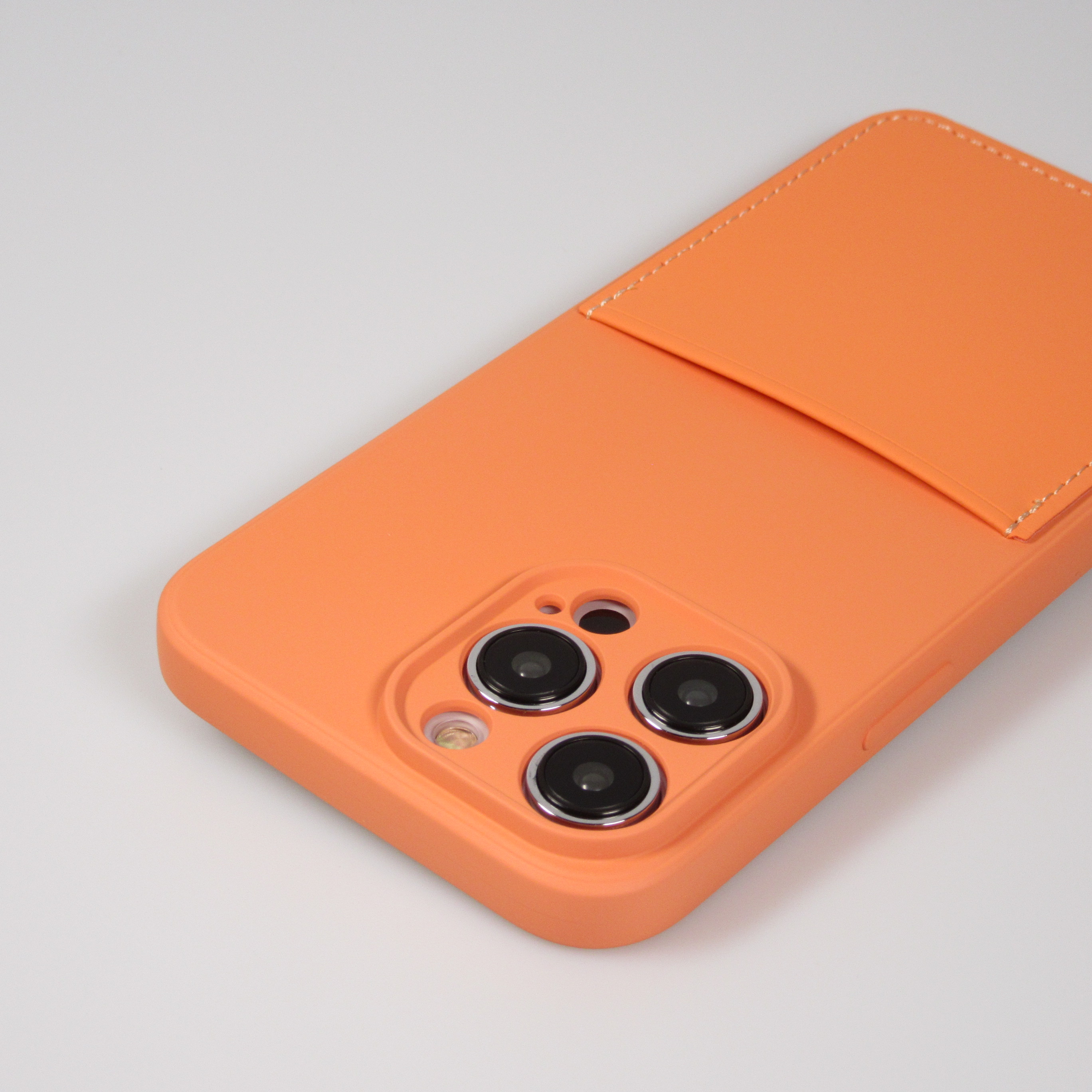 iPhone 14 Pro Max Case Hülle Glattes Silikon mit Kartenfach & extra Kameraschutz Orange
