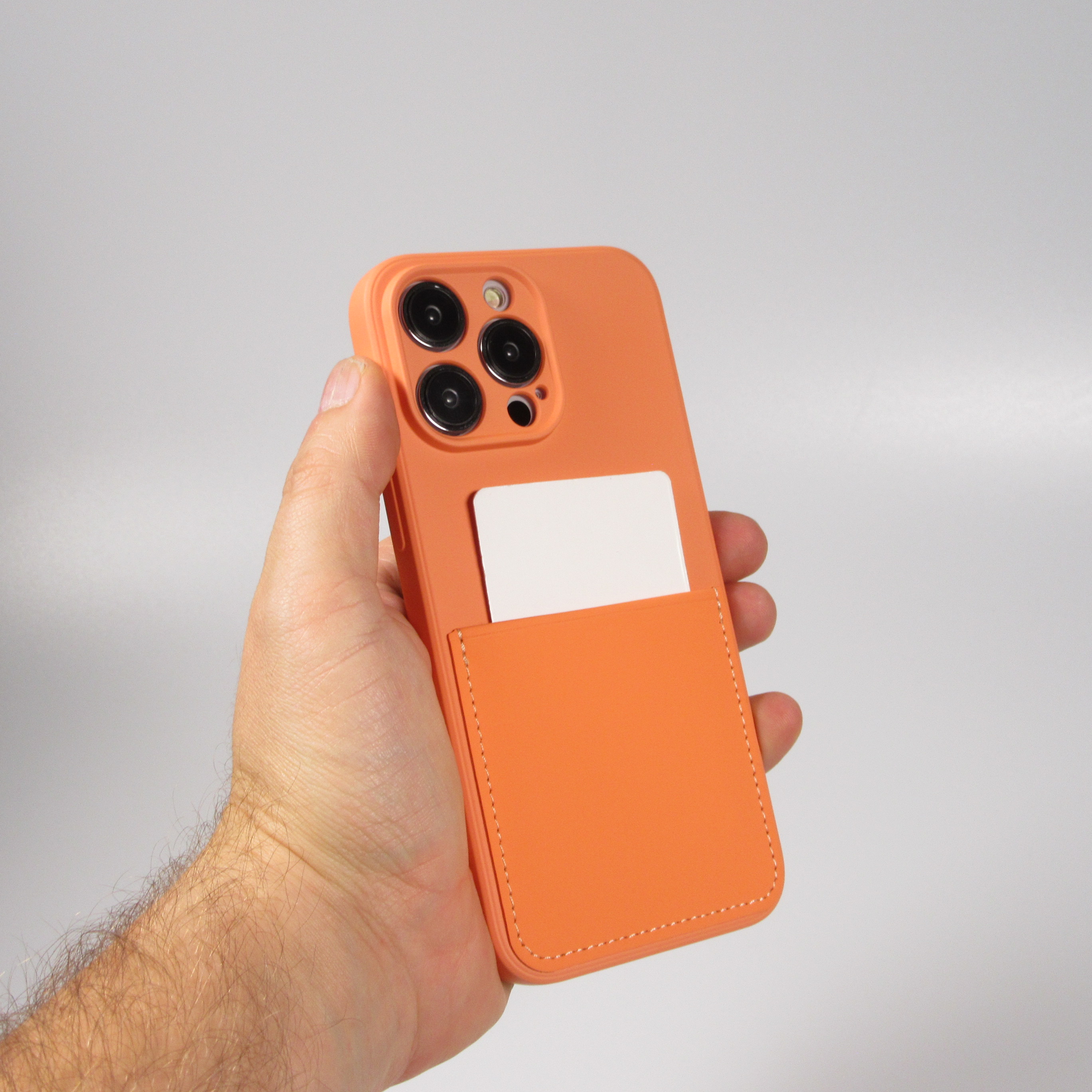 iPhone 14 Pro Max Case Hülle Glattes Silikon mit Kartenfach & extra Kameraschutz Orange