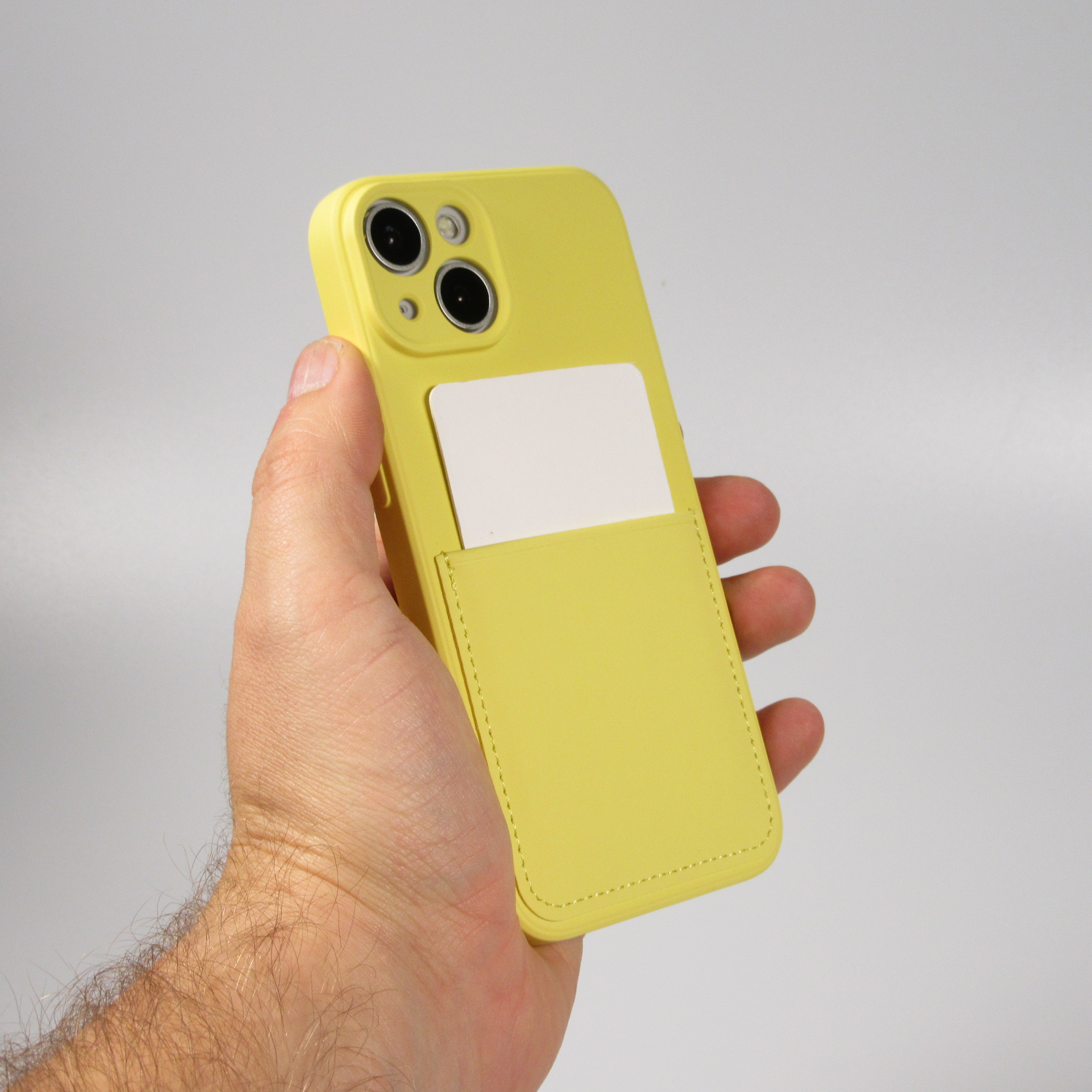 Coque iPhone 14 Plus Silicone lisse avec compartiment pour carte & protection caméra Jaune