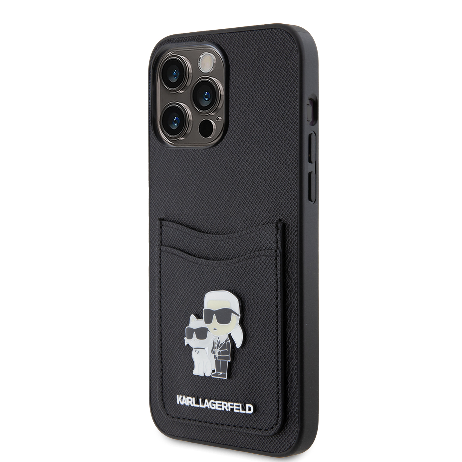 Custodia CG Mobile Karl Lagerfeld In Pelle Saffiano Per IPhone 15 Pro - Nero, Antiurto Con Supporto