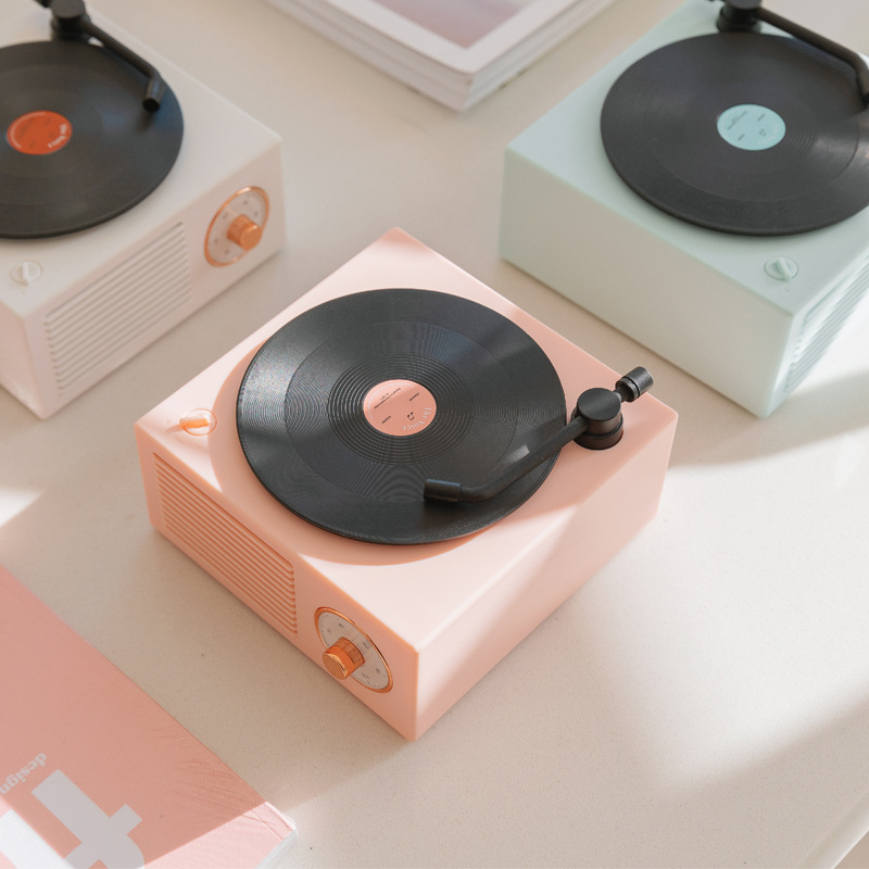Lecteur Vinyle Rétro "Waves" Avec Haut-parleur Bluetooth - Sons De L'océan, Lumière RGB Réglable - Design Vintage Blanc Ou Vert