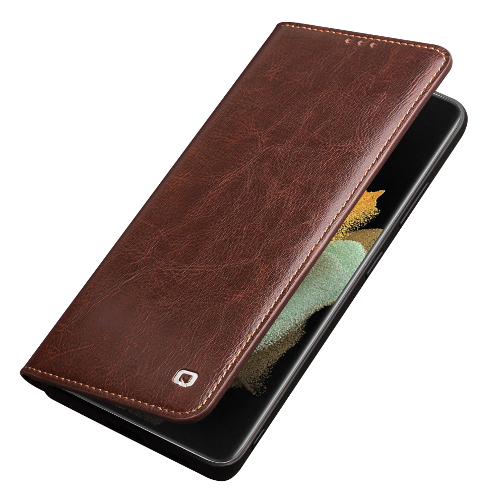 Hülle Samsung Galaxy S22 Ultra - Qialino Flip Echtleder - Braun - Kaufen auf PhoneLook