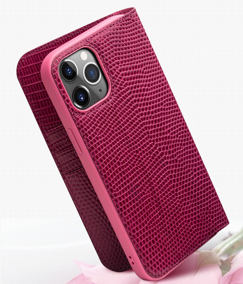Hülle iPhone 12 mini Qialino Croco Flip Echtleder Rosa Kaufen auf PhoneLook