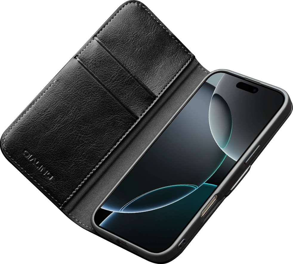 Étui Portefeuille Cuir Véritable Pour IPhone 17 Pro Max 6.9" 2025 - Protection RFID, Support, Anti-Choc - Noir